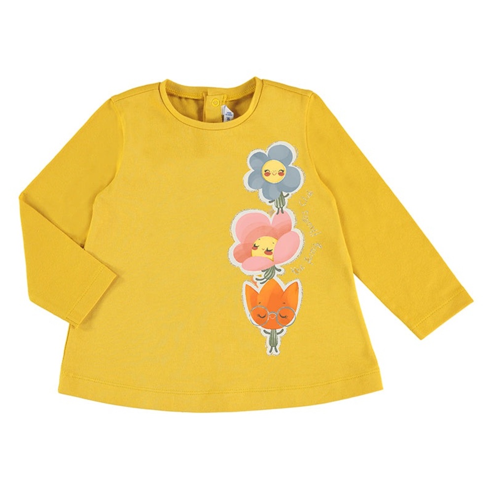 Size 24 month Baby Mayoral Yellow Long Sleeve Kids Tee with Floral Print